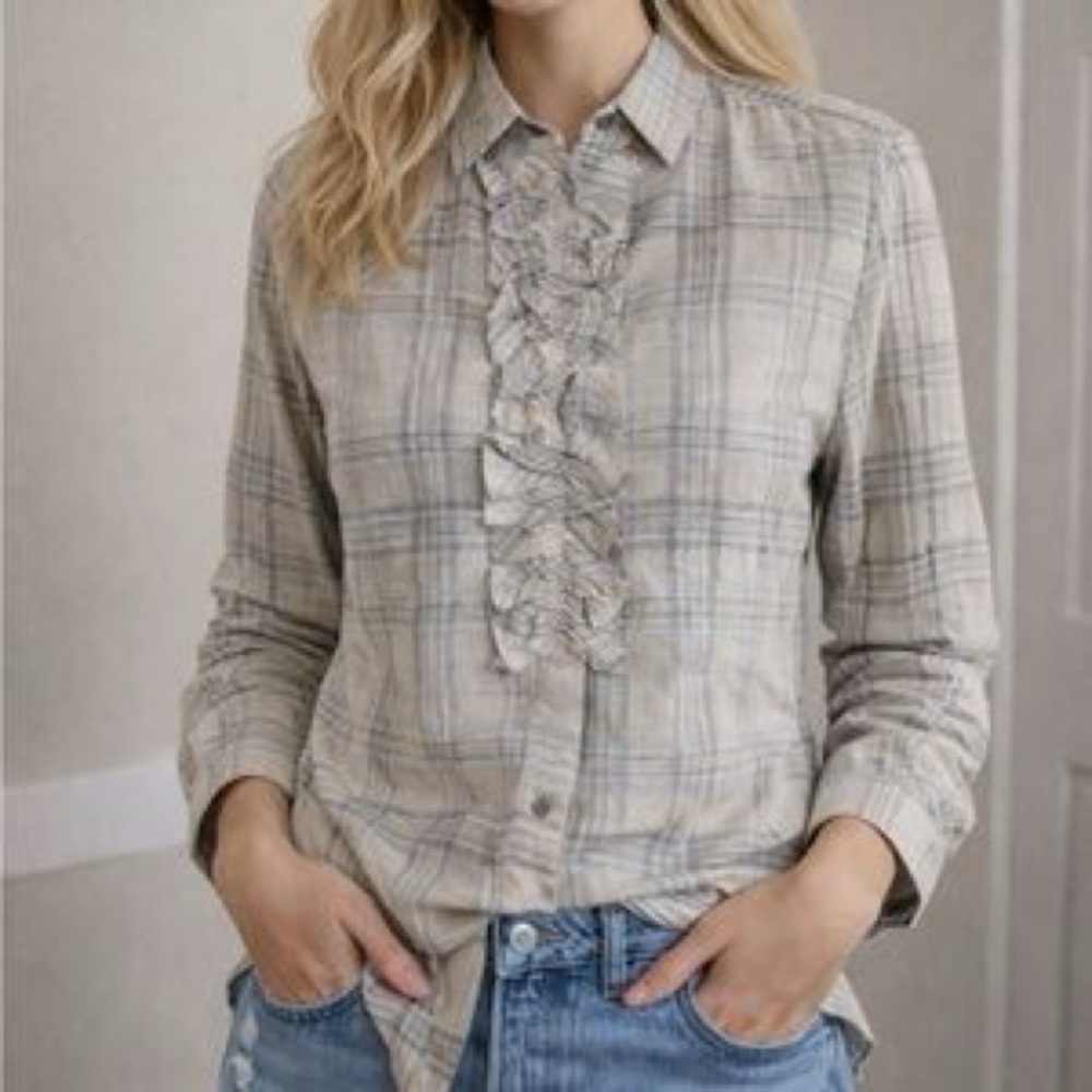 Tuckernuck Beaufort Ruffle Front Button Down Shirt